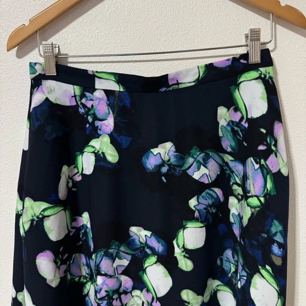Banana Republic Floral Watercolor Print Midi Skirt Navy A-Line Career NWT-6
